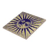 Schattige Antiek  Goud Blauw Zon Gezicht Tegeltje (Zijkant)