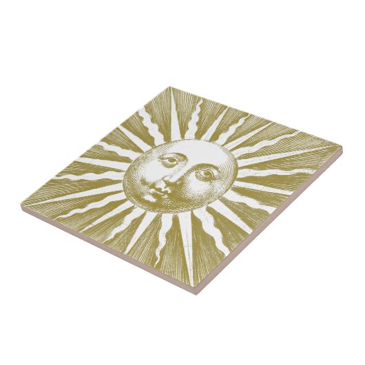 Schattige Antiek Gouden Zon Gezicht Tegeltje (Zijkant)