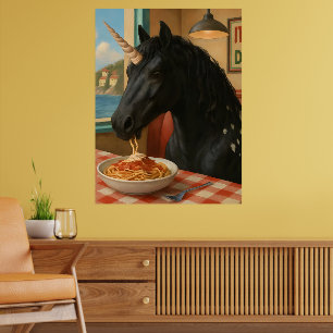 Schattige Appaloosa Eenhoorn Eten Pasta Poster