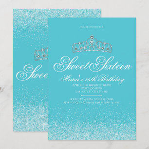 Schattige Aqua Glitter, Sweet 16 Uitnodigingen