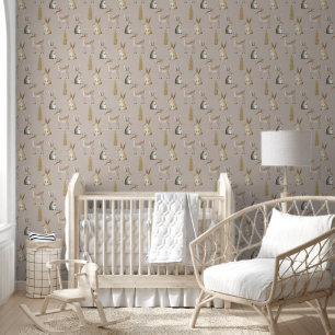 Schattige Aquarel Bosdieren Boho Babykamer Behang