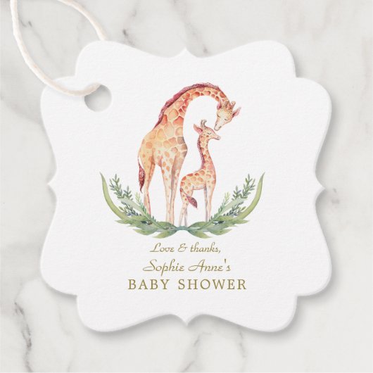 Schattige Aquarel Giraffe Meisje Baby Shower Bedankjes Labels (Voorkant)