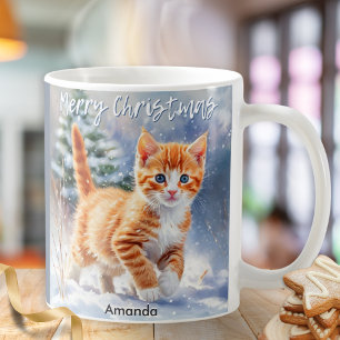 Schattige Aquarel Kaneel Kitten Sneeuw Kerstmis Koffiemok