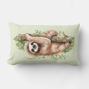 Schattige Aquarel Luiaard & Tropische Bladeren Kussen
