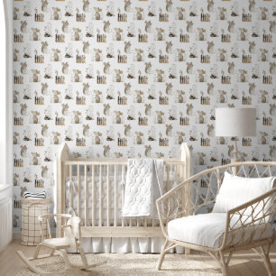 Schattige Aquarel Muizen Boho Neutrale Kinderkamer Behang