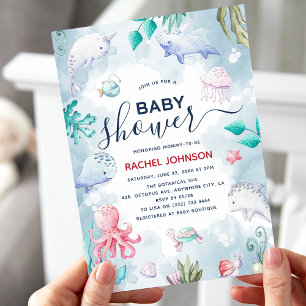 Schattige Aquarel Onder de Zee Baby Shower Kaart