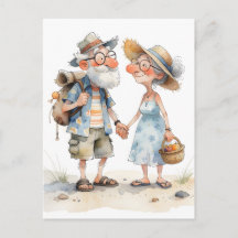 Schattige Aquarel Oudere Koppel Kunstwerk