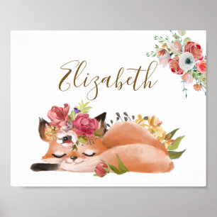 Schattige aquarel vos baby gepersonaliseerd poster