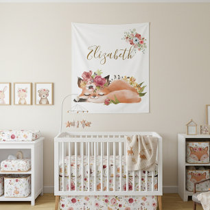 Schattige aquarel vos baby wandkleed