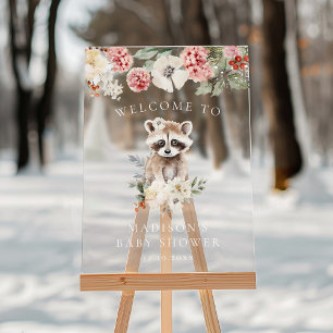 Schattige Aquarel Wasbeer Baby Shower Welkom Acryl Bord