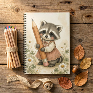 Schattige Aquarel Wasbeer Potlood Vintage Verhalen Notitieboek