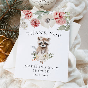 Schattige Aquarel Wasbeer Winter Baby Shower Bedankkaart
