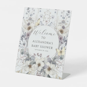 Schattige Art Nouveau Pastel Bloem Vlinder Baby Reclamebord Met Voetstuk