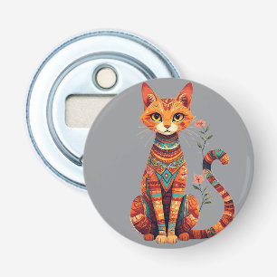 Schattige artistieke kat met bloemige tak button flesopener