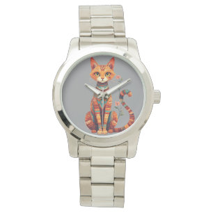 Schattige artistieke kat met bloemige tak horloge