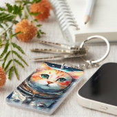 Schattige astronaut kat sleutelhanger (Voorkant Rechts)