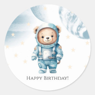 Schattige Astronaut Teddy Bear Verjaardagsfeestje Ronde Sticker