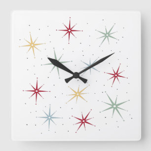Schattige Atomic Starburst Mid Century Pattern Vierkante Klok