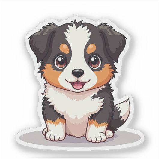 Schattige Australische Herdershond Puppy – Zittend Sticker (Voorkant)