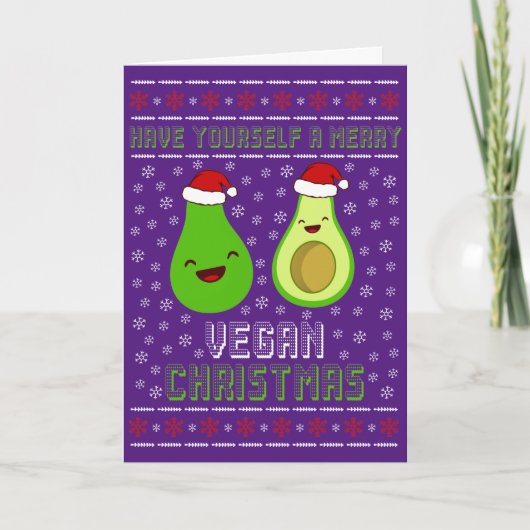 Schattige Avocado's Prettig Vegan Kerstfeest Kaart (Voorkant)