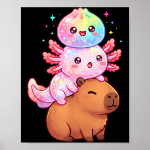 Schattige axolotl capybara regenboog dumpling grap poster