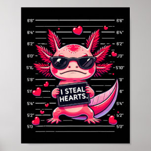 Schattige Axolotl Die Hart Stelen Mugshot Grappige Poster