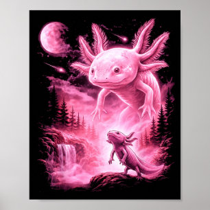 Schattige axolotl die naar de maan huilt meme myst poster