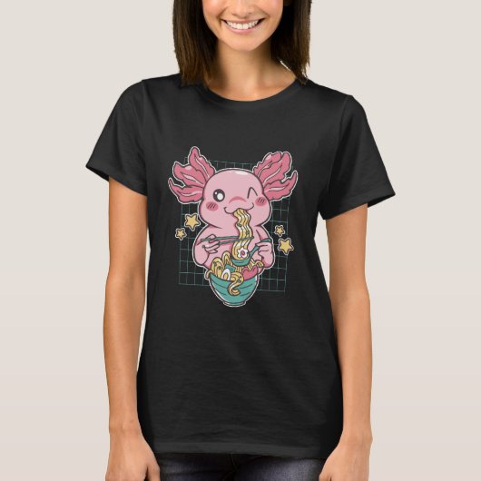 Schattige Axolotl eten Ramen T-shirt (Voorkant)