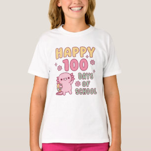 Schattige Axolotl Gelukkig 100 Dagen School T-shirt