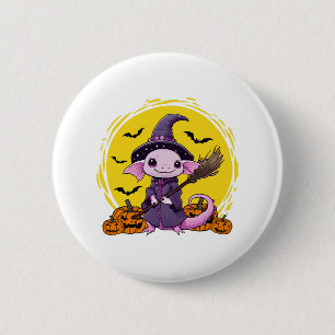 Schattige Axolotl Heks Halloween Ronde Button 5,7 Cm