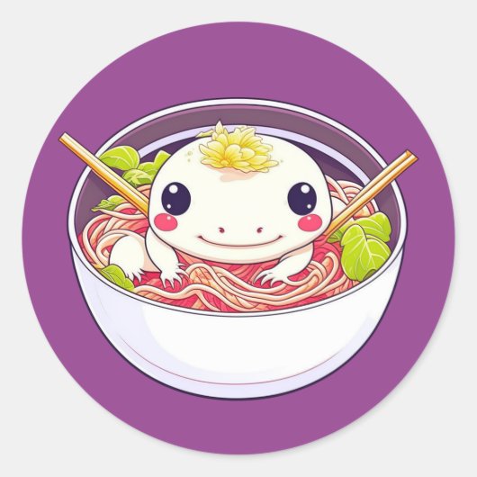 Schattige Axolotl in kom van Ramen Soup Ronde Sticker (Voorkant)
