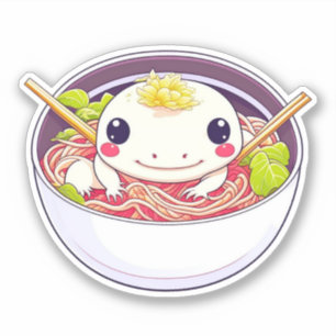 Schattige Axolotl in kom van Ramen Soup Sticker