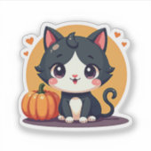 Schattige B&W Kitten – Halloween Pastel Art Sticker (Voorkant)