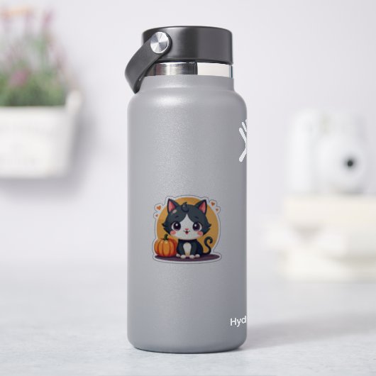 Schattige B&W Kitten – Halloween Pastel Art Sticker (HydroFlask)