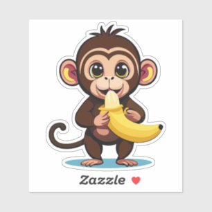 Schattige baby aap met zijn favoriete maaltijd ban sticker