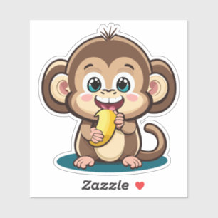 Schattige baby aap met zijn favoriete maaltijd ban sticker