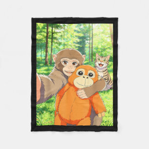 Schattige baby aap selfie met kat meme fleece deken