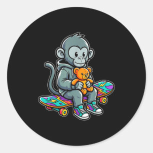 Schattige baby aap stomp skateboarder stedelijke s ronde sticker