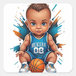 Schattige Baby Basketbal Speler Vierkante Sticker