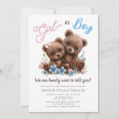 Schattige Baby Beer Cubs Geslacht Onthulling Party Kaart (Voorkant)