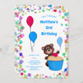 Schattige Baby Beer Cupcake Blue Balloon Verjaarda Kaart (Voorkant / Achterkant)