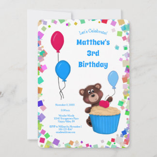 Schattige Baby Beer Cupcake Blue Balloon Verjaarda Kaart