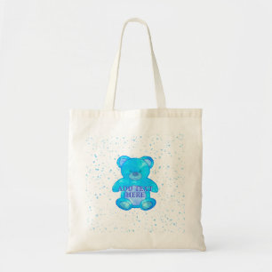 Schattige Baby Beer in blauw aangepaste tekst Tote Bag