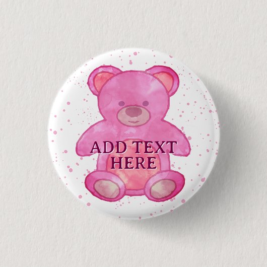 Schattige Baby Beer in roze aangepaste tekst Ronde Button 3,2 Cm (Voorkant)