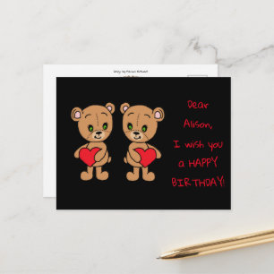 Schattige baby beer met harten, op maat briefkaart