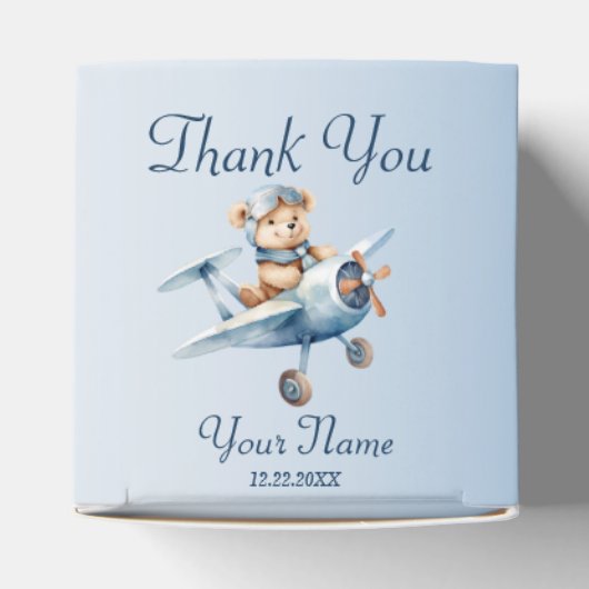 Schattige Baby Beer Pilot Blue Airplane Mooi Bedankdoosjes (Bovenkant)