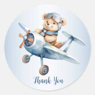 Schattige Baby Beer Pilot Blue Airplane Mooi Ronde Sticker