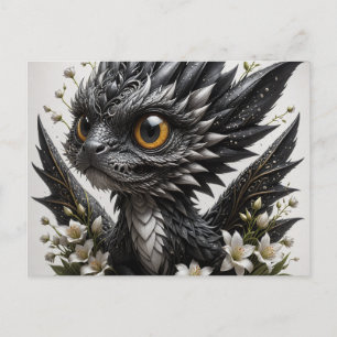 Schattige Baby Black Dragon White Flowers Briefkaart