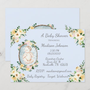 Schattige baby Blue Floral Baby Shower Kaart