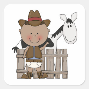 Schattige Baby Boy & Horse Pony Custom Western Vierkante Sticker
